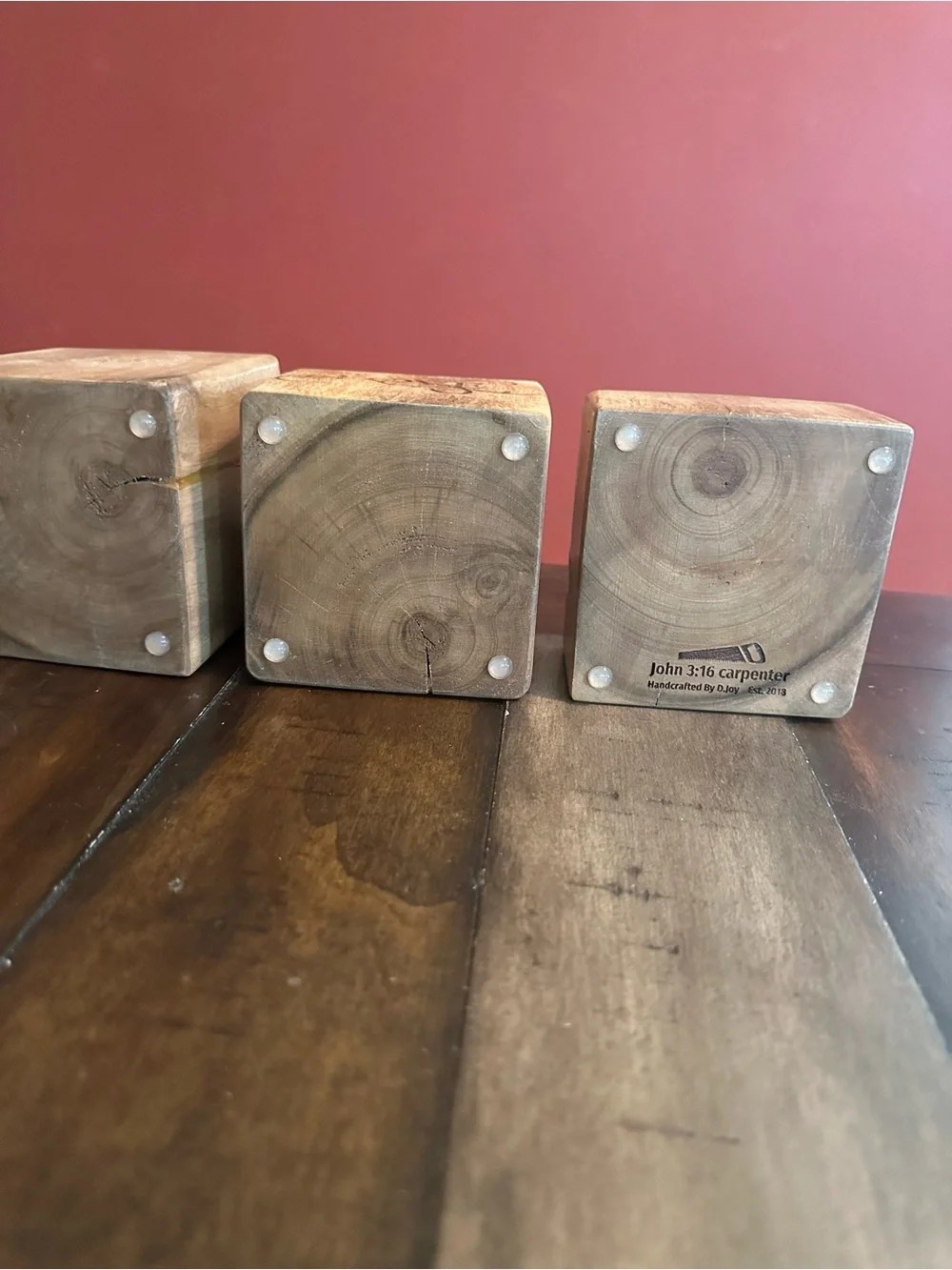 Handcrafted Set of 3 Wooden Block Tealight Candle Holders by John 3:16 Carpenter